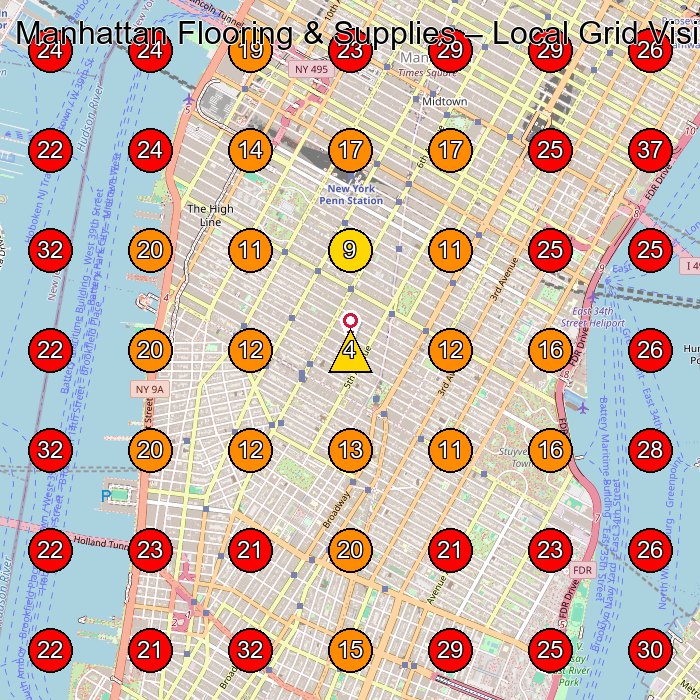 Manhattan Flooring & Supplies GeoGrid visibility map for Window Installation Service in New York